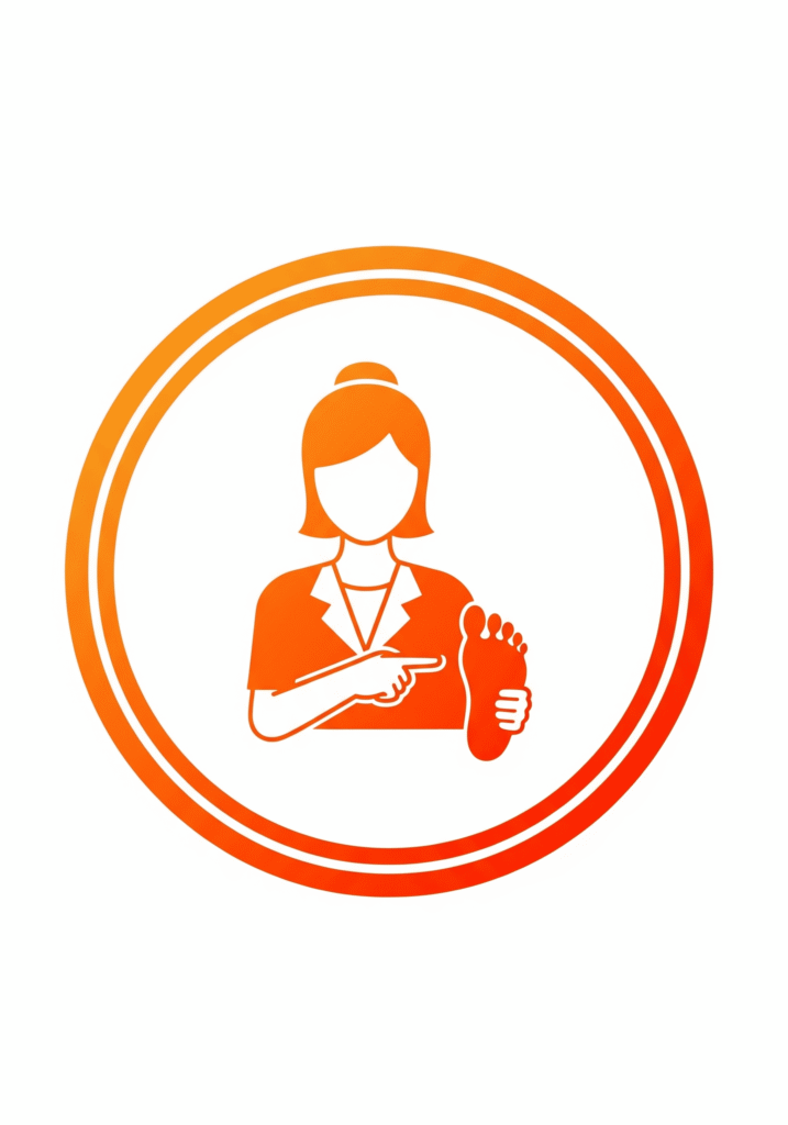 Icono corporativo naranja de una podóloga para perfil de profesional en web de clínica.